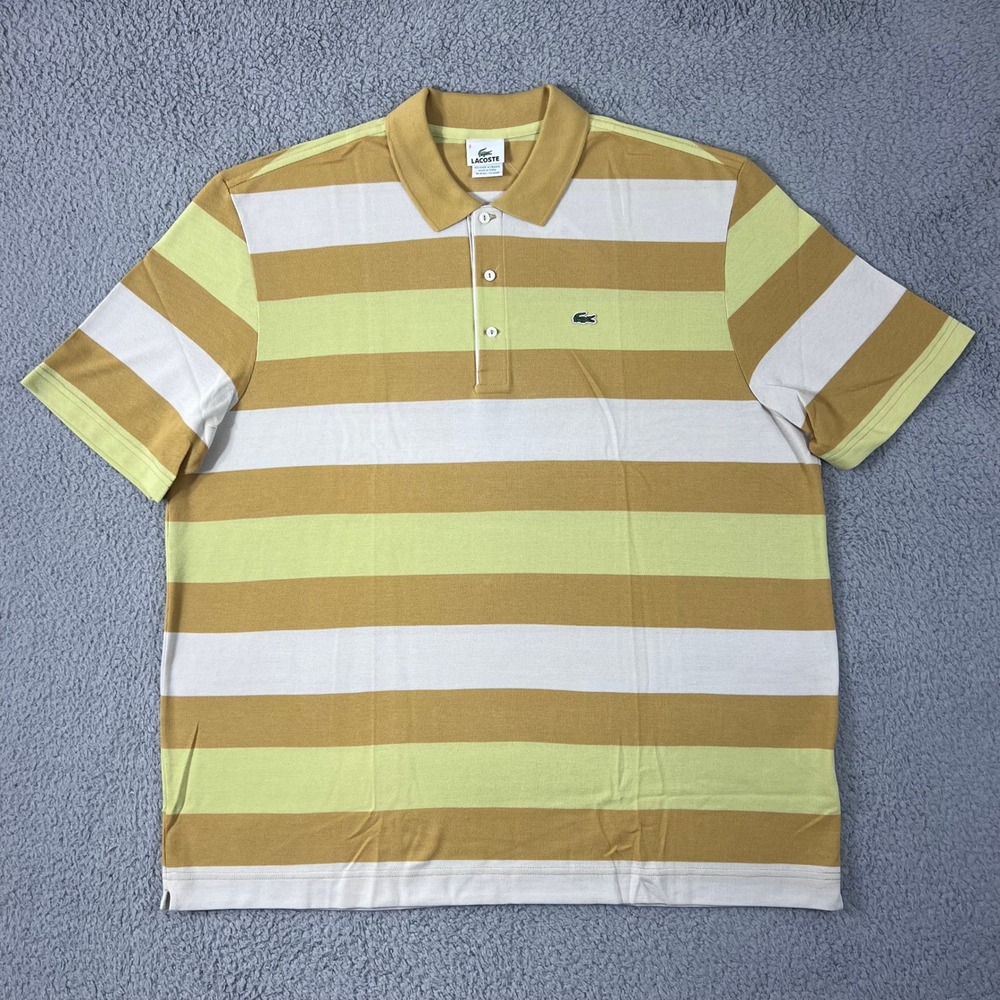 Lacoste Polo Shirt US Men 4XL (EU/3XL) Gold Green White Striped Short Sleeve